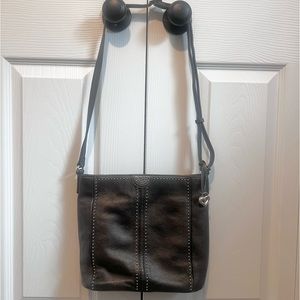 Brighton Silver Metallic Studded Leather Crossbody